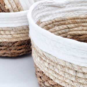 Decoratieve ronde manden set van 3 gemaakt van zeegras 21 18 15 cm multifunctionele kleine mandenset van natuurlijke vezels 06