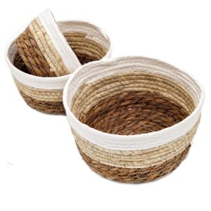 Decoratieve ronde manden set van 3 gemaakt van zeegras 21 18 15 cm multifunctionele kleine mandenset van natuurlijke vezels 08