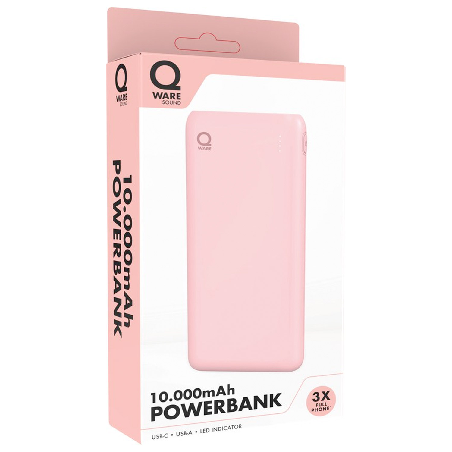 Qware Powerbank USB C USB A 10.000 mAh Geschikt voor Apple Iphone Samsung 3x Volledig Vol – Roze 04