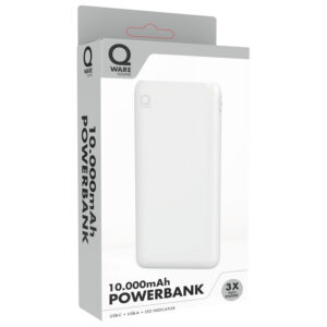 Qware Powerbank USB C USB A 10.000 mAh Geschikt voor Apple Iphone Samsung 3x Volledig Vol – Wit 04